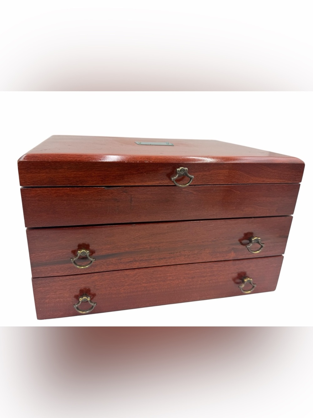REED AND BARTON EUREKA Mahogany Ornate Silver Flatware Jewelry STORAGE CHEST BOX